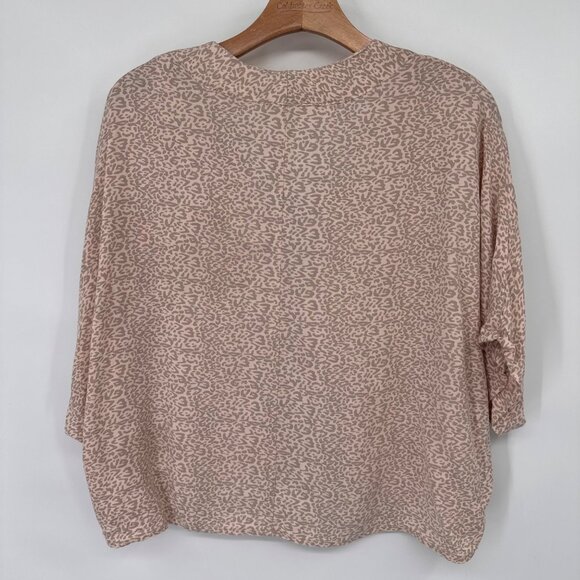 Sim & Sam Womens beige Pink Leopard Print Top V-Neck Tie-Front Size Large Rayon - Picture 10 of 12